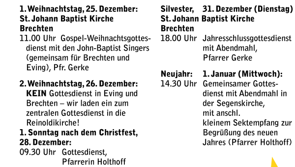 Gottesdienste bis zum Jahreswechsel